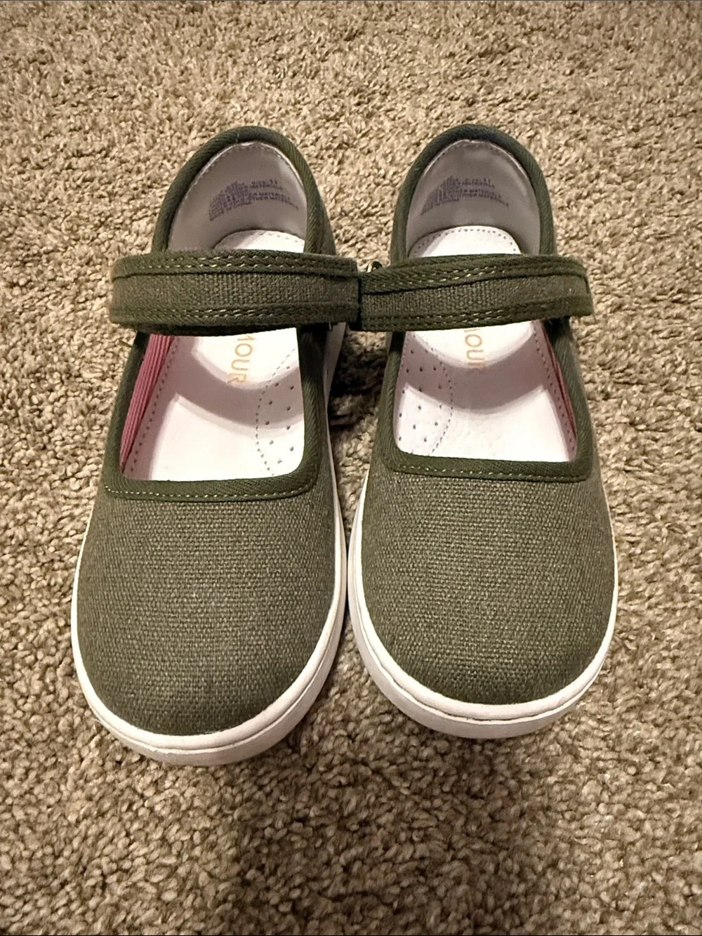 L”Amour Kids Olive Green Mary Jane Canvas Shoes